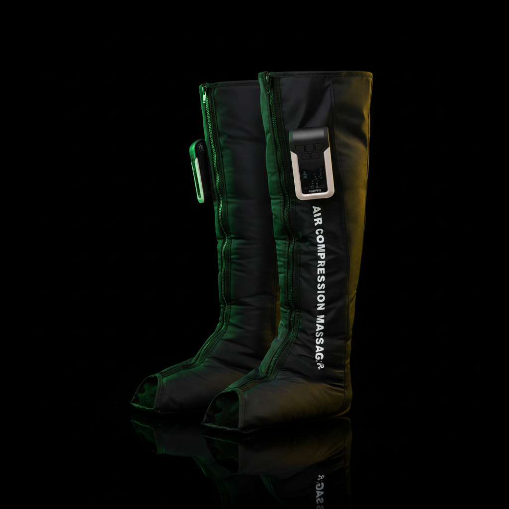 Air compression recovery boots used for post-workout recovery